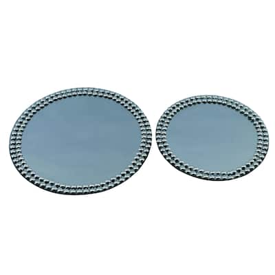 Transpac Glass 9.8 in. Silver Christmas Mirror Table Decor Trays Set of 2