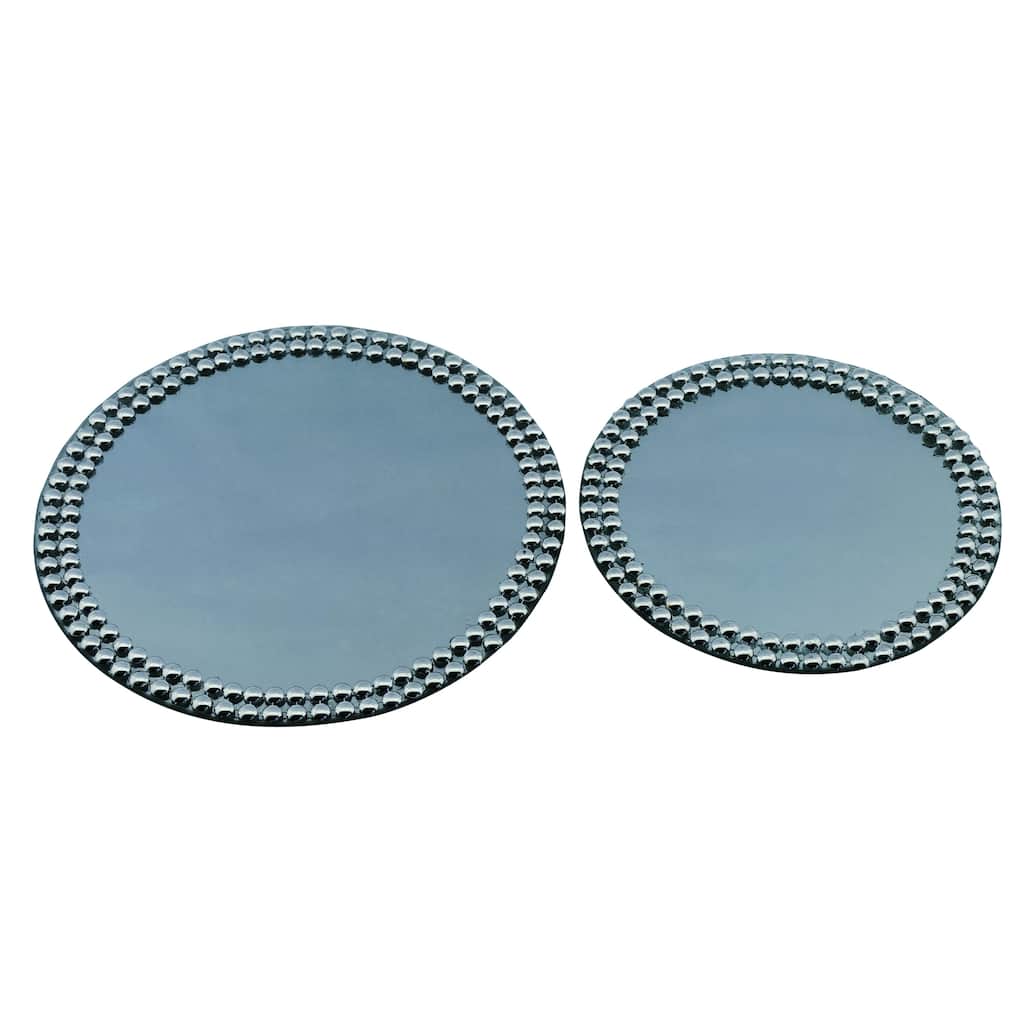 Transpac Glass 9.8 in. Silver Christmas Mirror Table Decor Trays Set of 2