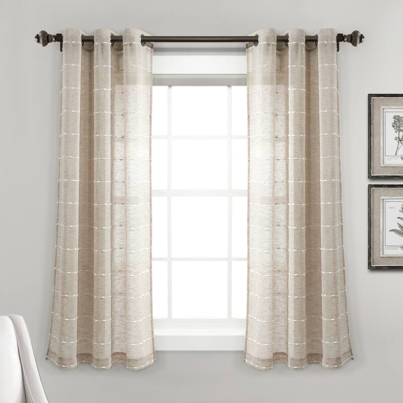 Lush Decor Farmhouse Textured Grommet Sheer Window Curtain Panel Pair - 63" x 38" - Neutral