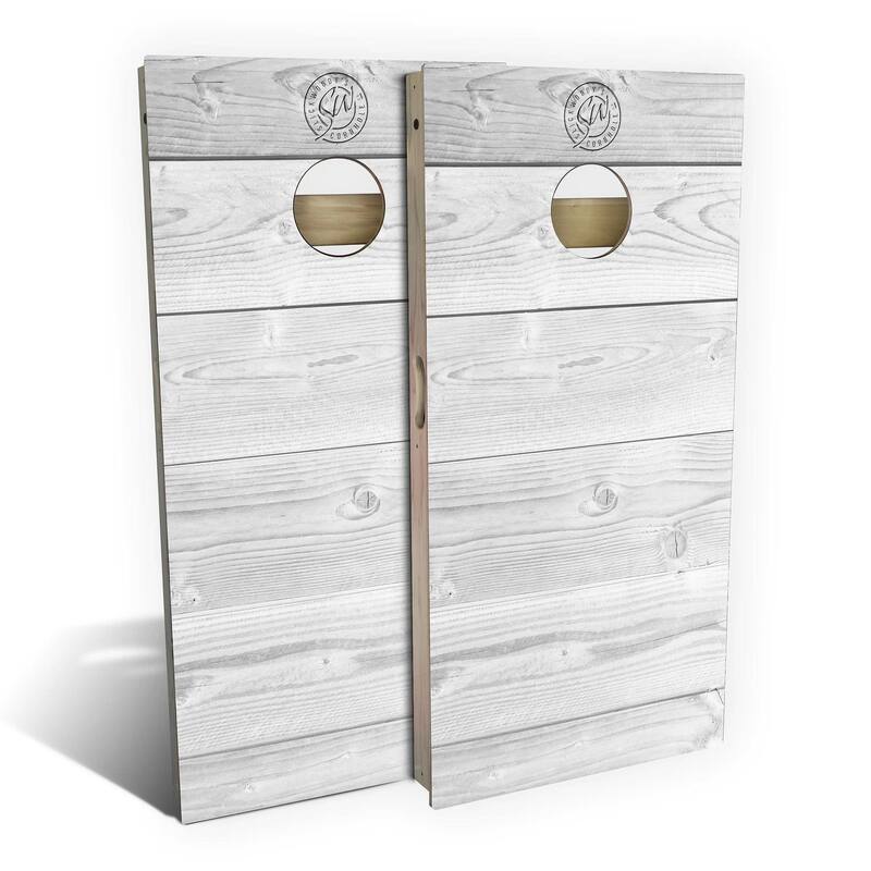 Rustic White Wood Outdoor Cornhole Board Set - Backyard 2x4 - NO Accessories