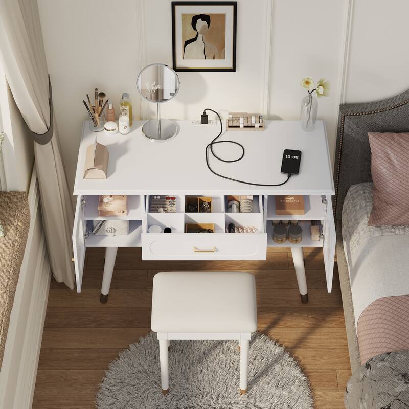 40'' Makeup Vanity with Chair Set,Dressing Table with Organizer/ Charging Port