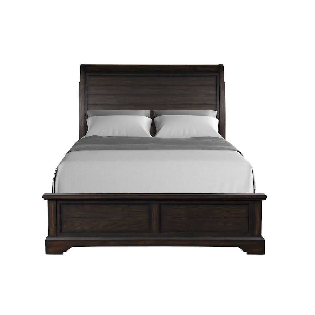 Queen Size Solid Wood Sleigh Bed with Elm Veneers and Traditional Design