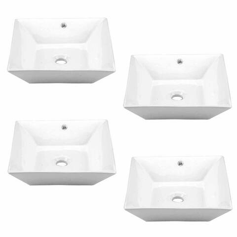 White Ceramic Porcelain Square Countertop Vessel Sink 16 1/2 " Art Basin Pack of 4 Renovators Supply