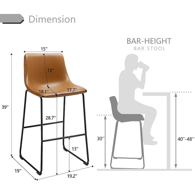 BOSSIN Faux Leather Counter Stool Vintage Barstools, 30 Inch, Set of 2