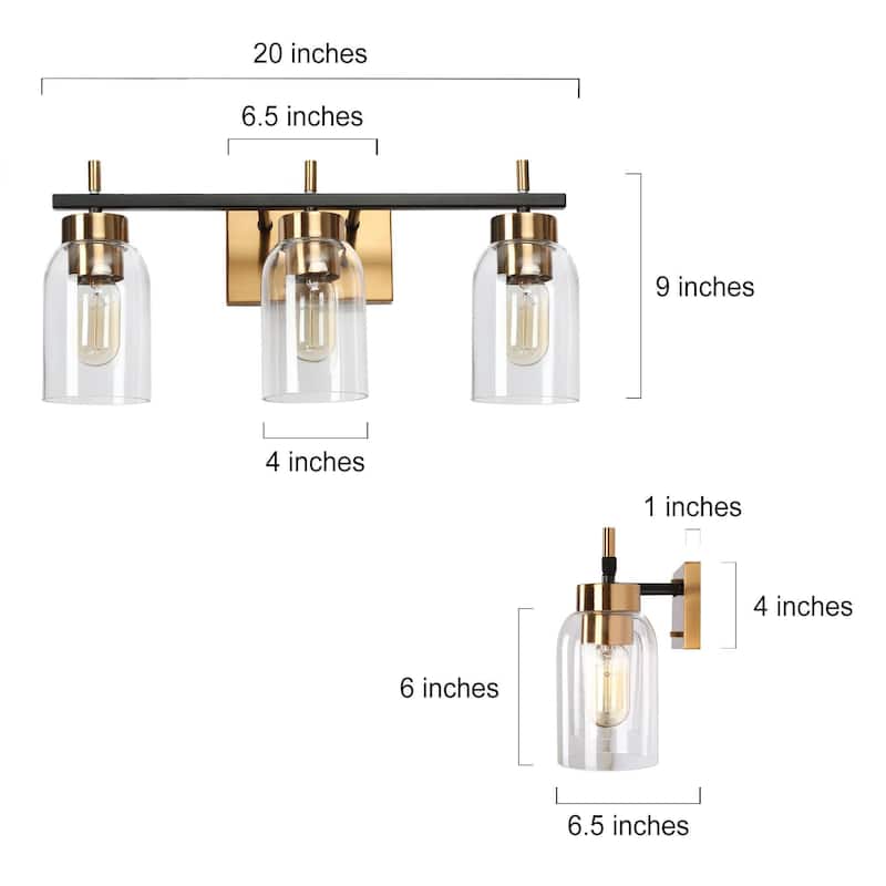 Modern Black Gold 2/3-Light Bathroom Vanity Lights Linear Wall Sconces for Powder Room