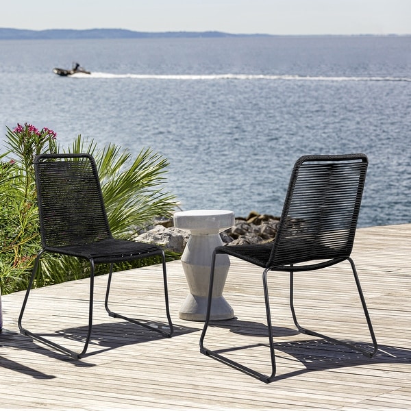 Shasta Outdoor Metal and Rope Stackable Dining Chair - Set of 2. Opens flyout.