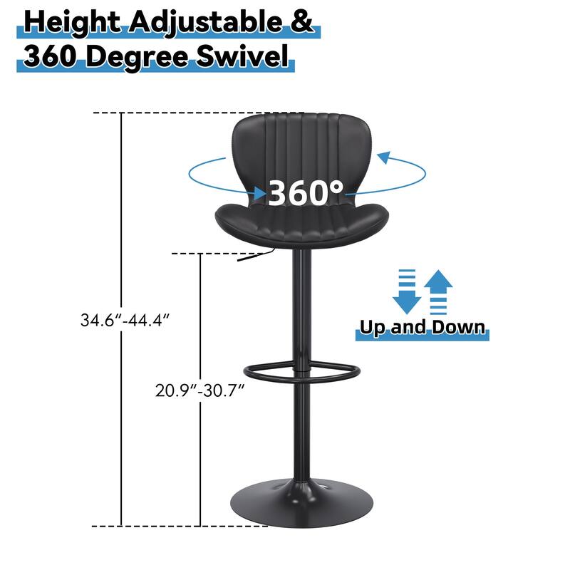 Scallop Swivel Bar Stool Set with Height-adjustable Seat - N/A