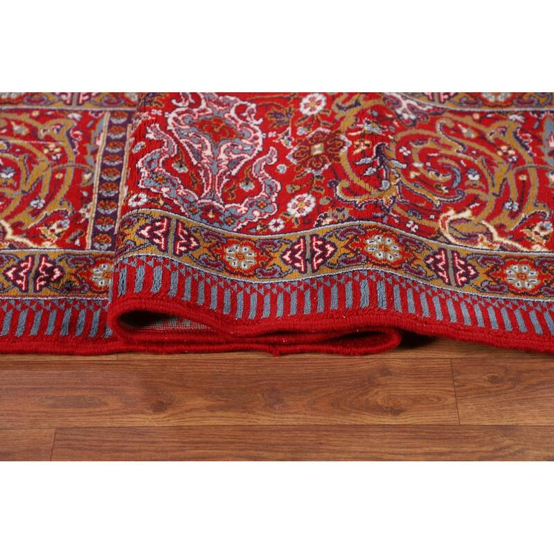 Pictorial Red Floral Kashan Turkish Area Rug Machine Made Carpet - 9'8" x 13'1"