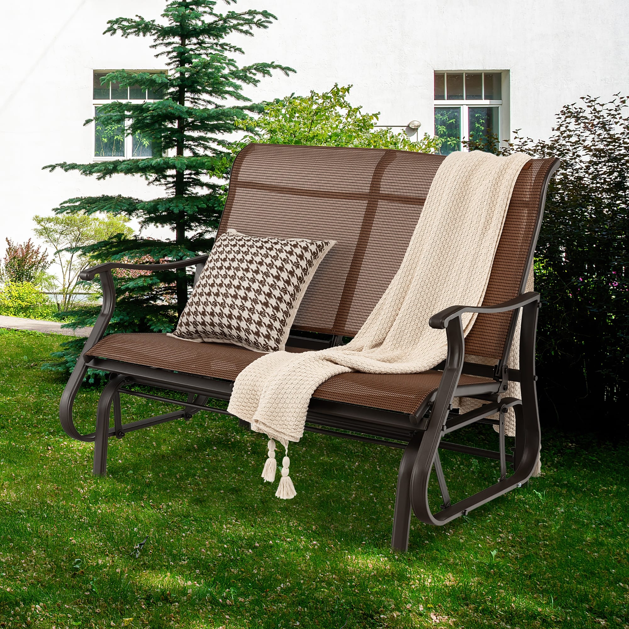2 Person Patio Swing Glider Bench Loveseat Rocking Chair High Back