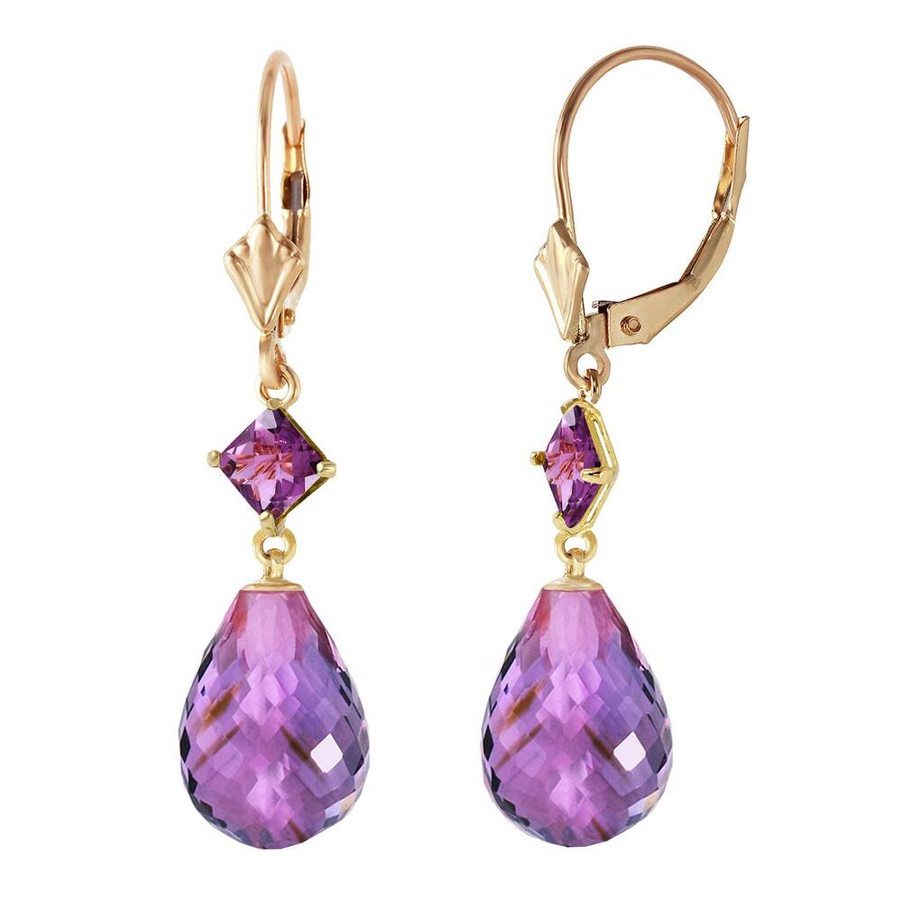 MayaMila 14K Solid Gold Leverback Elegant Gemstone Earrings Amethyst Jewelry