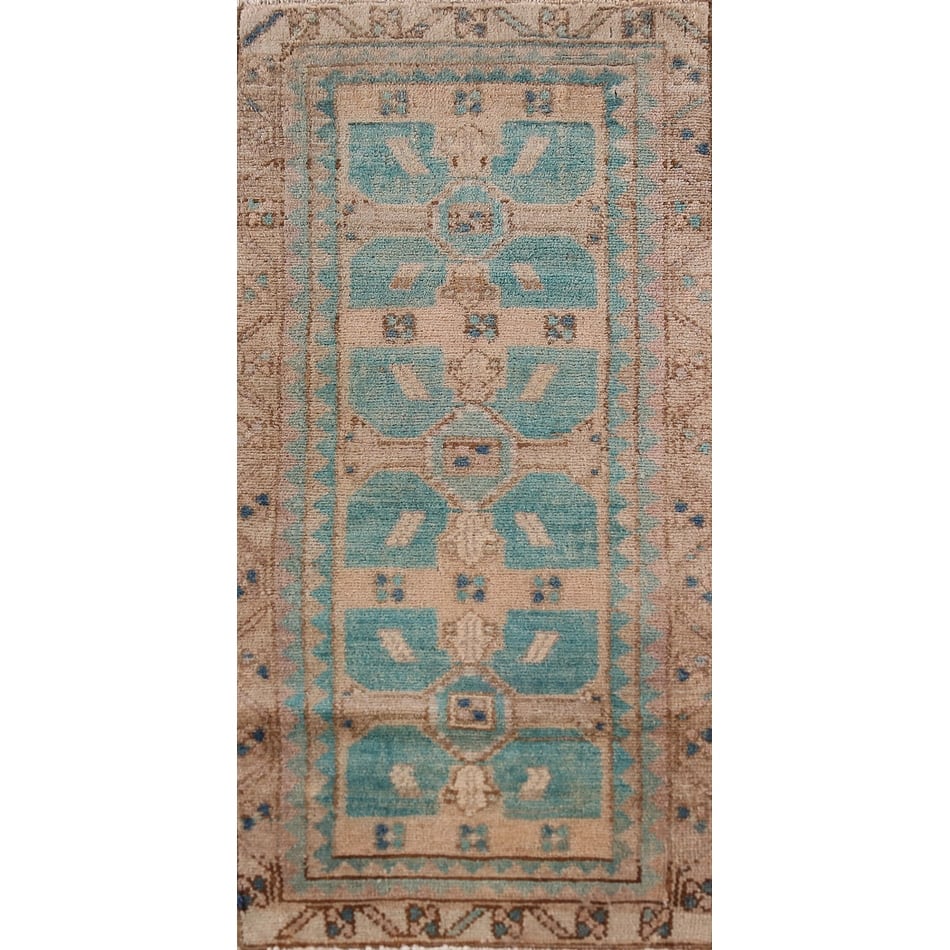 Hand Knotted Oriental 100% Wool Carpet Transitional Tribal Beige & Ivories Anatolian Area Rug - 3' 4'' X 1' 6''