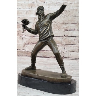 Banksy Bronze Sculpture, Lost Wax Method, Brown Patina, Marble