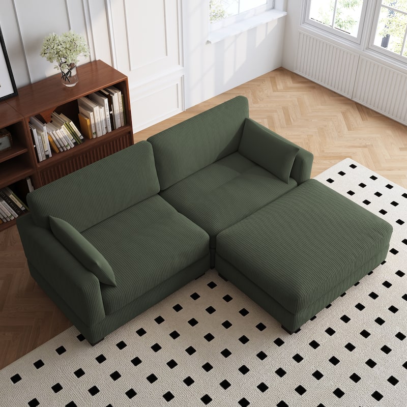 84'' L-Shaped Corduroy Comfy Couch Modular Sectional Sofa With Ottoman