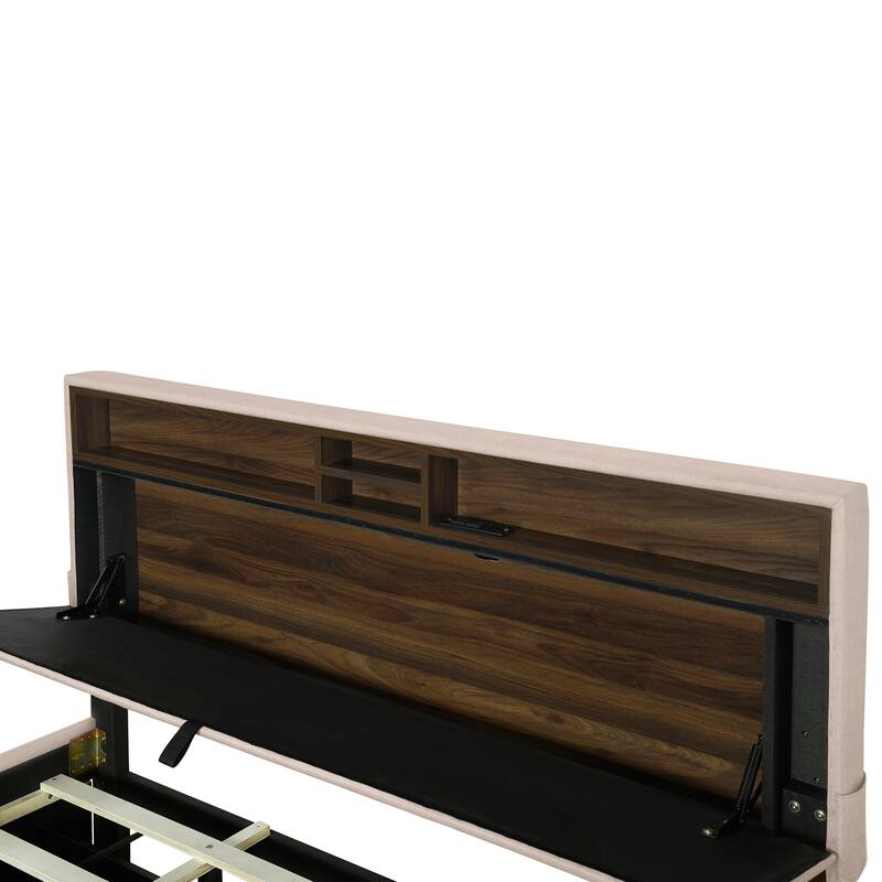 Upholstered Platform Bed with Storage Headboard,Twin XL Size Trundle and 2 drawers