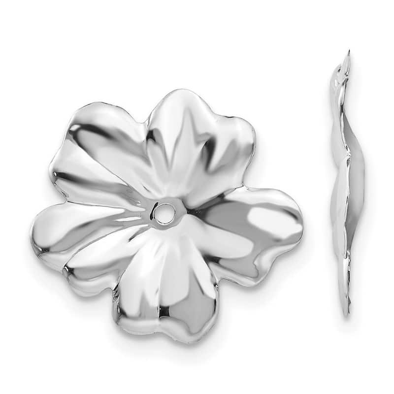 Curata 14k White Gold Flower Polished Plumeria Floral Earring Jacket (11mm)