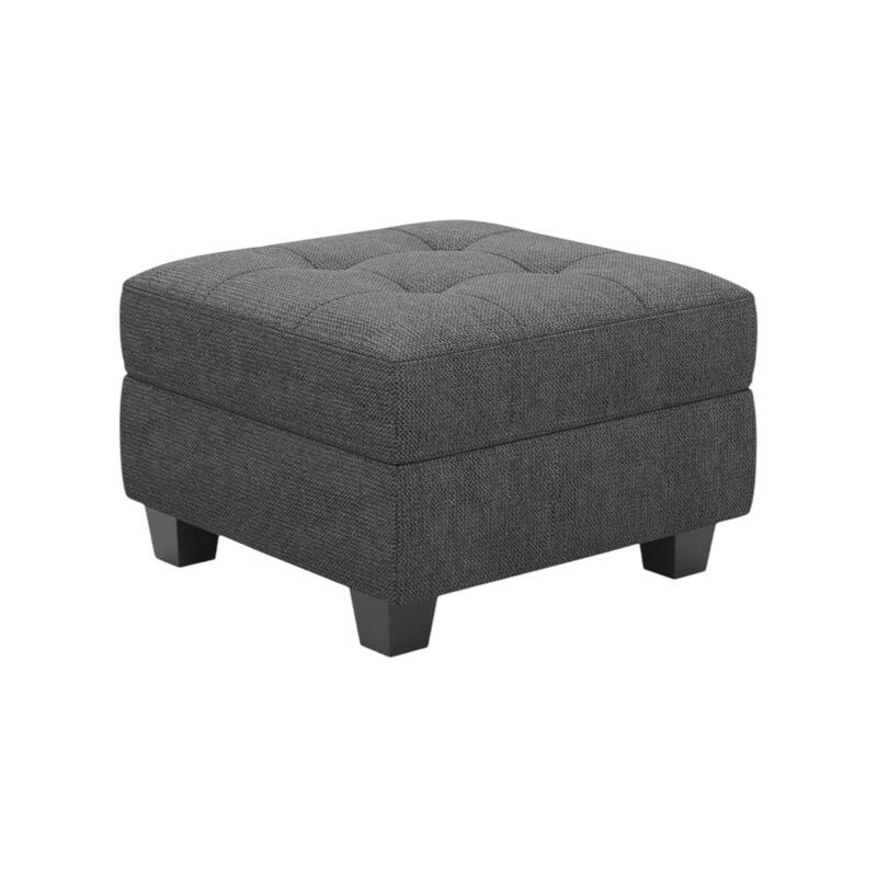 HomeRoots 26" Light Gray and Black Linen Tufted Storage Ottoman