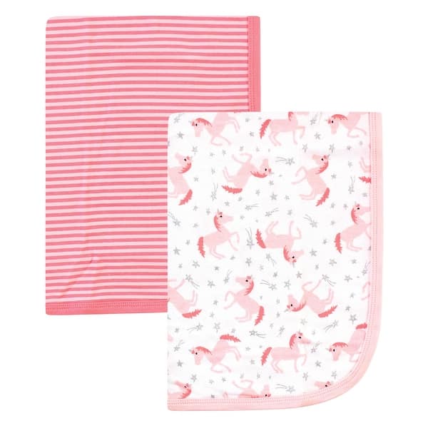 slide 1 of 1, Hudson Baby Infant Girl Cotton Swaddle Blankets, Coral Unicorn, One Size - Coral Unicorn - One Size One Size - Coral Unicorn