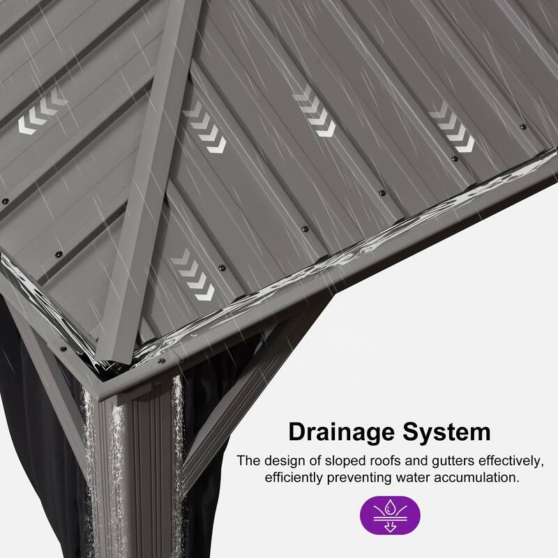 PURPLE LEAF Patio Gazebo for Backyard Hardtop Galvanized Steel Frame with Upgrade Curtain - Light Grey