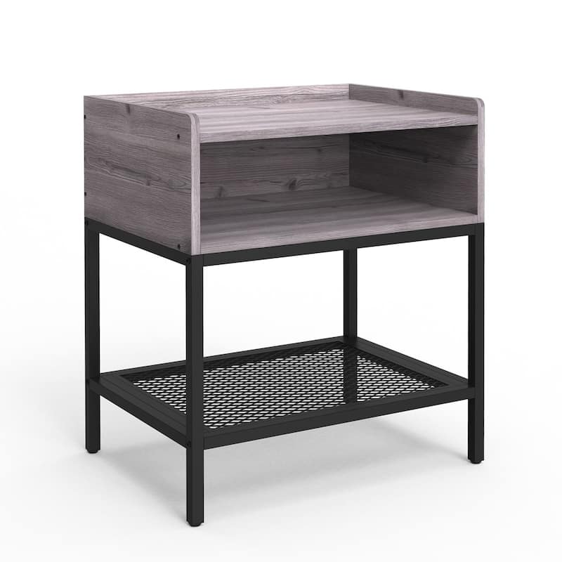 Nightstand Storage Shelf End Table 2-Tier Bedside Table - 1-drawer - Grey