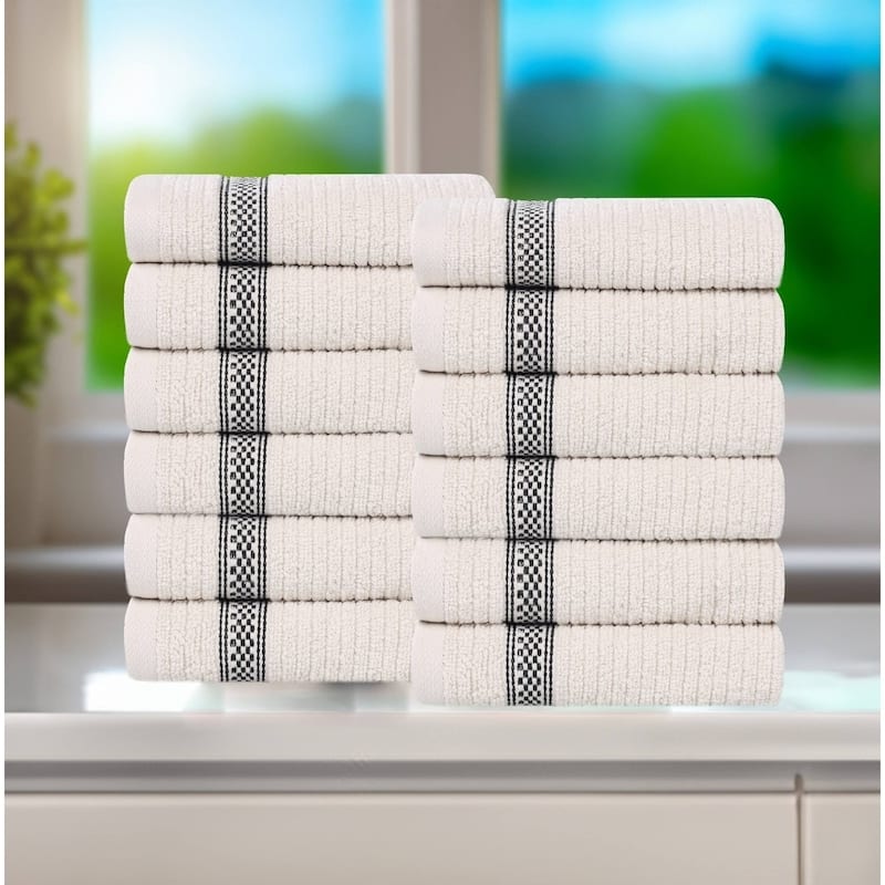 Superior Brea Zero Twist Cotton Ribbed Face Towel Washcloth Set of 12