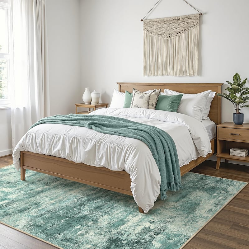 Mcow Modern Machine Washable Low Pile Lightweight Soft Print Area Rugs - Green - 8'X10' - Rectangle