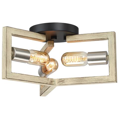 3-Light Wood Tone Modern Farmhouse Semi-Flush Mount Ceiling Light