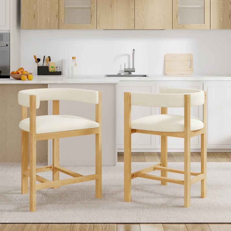 Christopher Knight Home - Callan Modern Counter Stools Set of 2 with Curved Wood Back and Upholstered Seating - Beige+Natural
