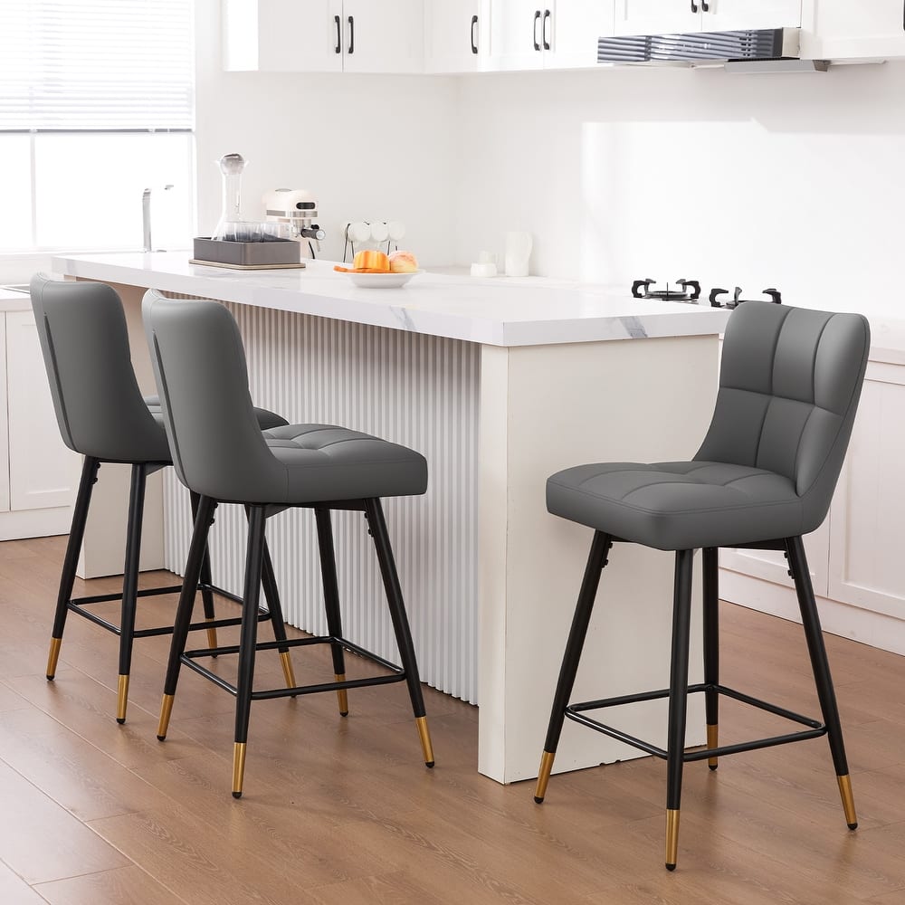 Faux Leather Swivel Counter Height Barstools Set of 2 with High Back - 38.98"H x 17.72"W x 21.26"D