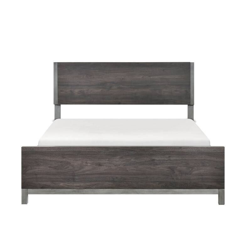 4pc Bedroom Set Bed Dresser Mirror Chest Brown Gray Furniture - California King