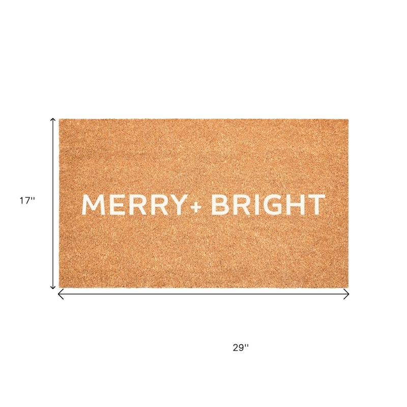 HomeRoots 17" X 29" Brown And White Christmas Merry and Bright Outdoor Coir Door Mat - 17.00' X '29.00