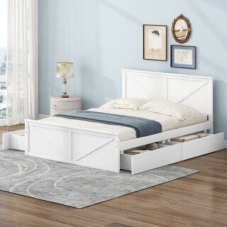 Wooden Bedframe with Four Storage Drawers and Support Legs, Platform Bed - No Box Spring Needed, for Kids Teens Bedroom