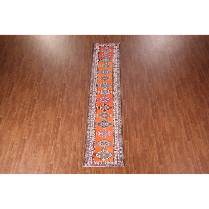 Anatolian Oriental Vintage Runner Rug Handmade Silk Carpet - 2'8"x 11'4"