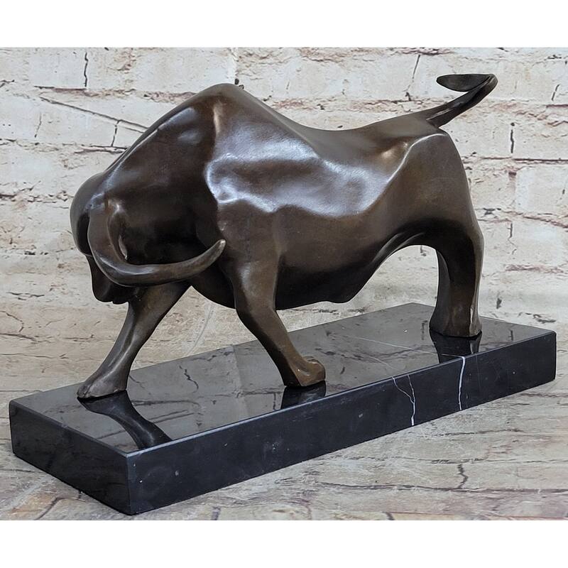Handmade Bronze Sculpturecharging Bullred Marble - Mint Condition Home Figure