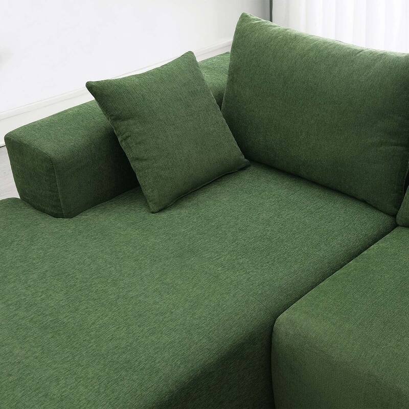 L-shape Chenille Fabric Sofa Multiple Cushions Sectional Couch