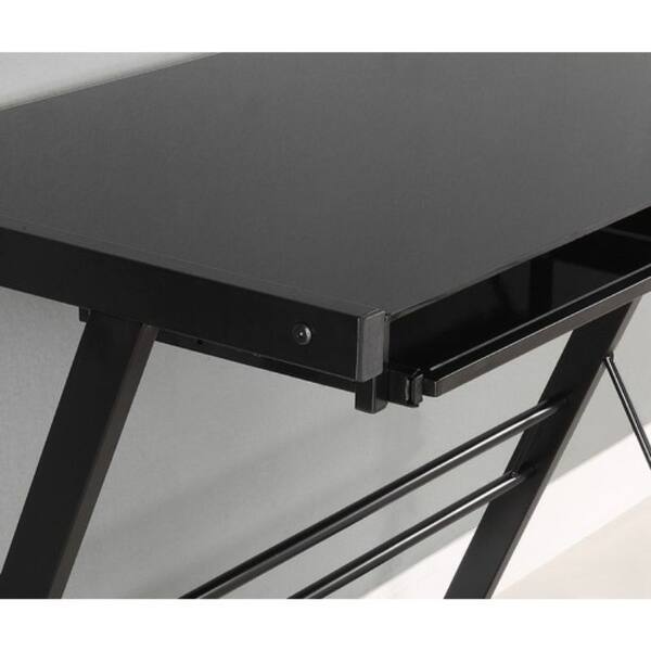 Shop Black Metal L Shaped Corner Computer Desk With Glass Top