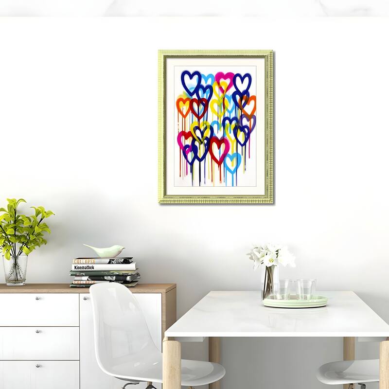 Set of 2 Colorful Heart Graffiti Framed Wall Art - Replaceable Canvas Prints with Solid Wood Picture Frames - Blue+Red