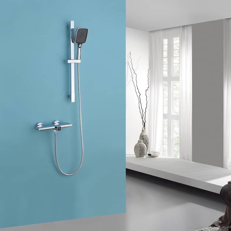 Wall Mounted Tub & Shower Faucet With Handshower Head And Rough in-Valve - Chrome