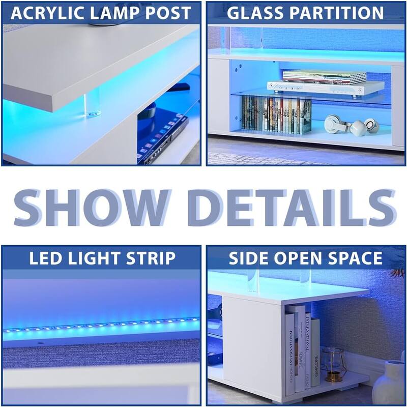 63" LED Gaming TV Console for 65" TVs - Media Storage & Entertainment Center with Side Cabinet