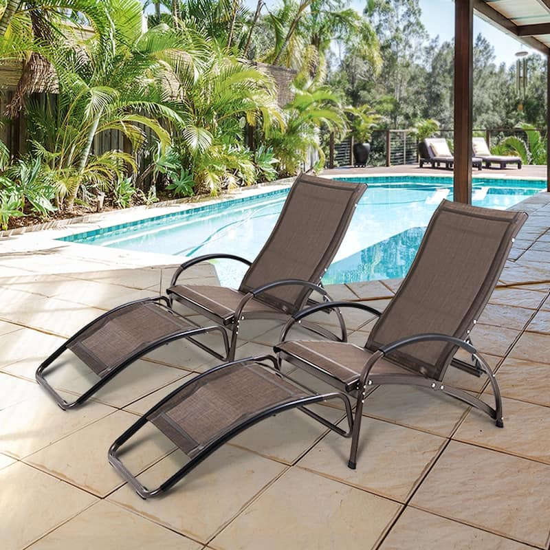 Outdoor Adjustable Chaise Lounge Chairs with Wheels Aluminum Sun Lounger