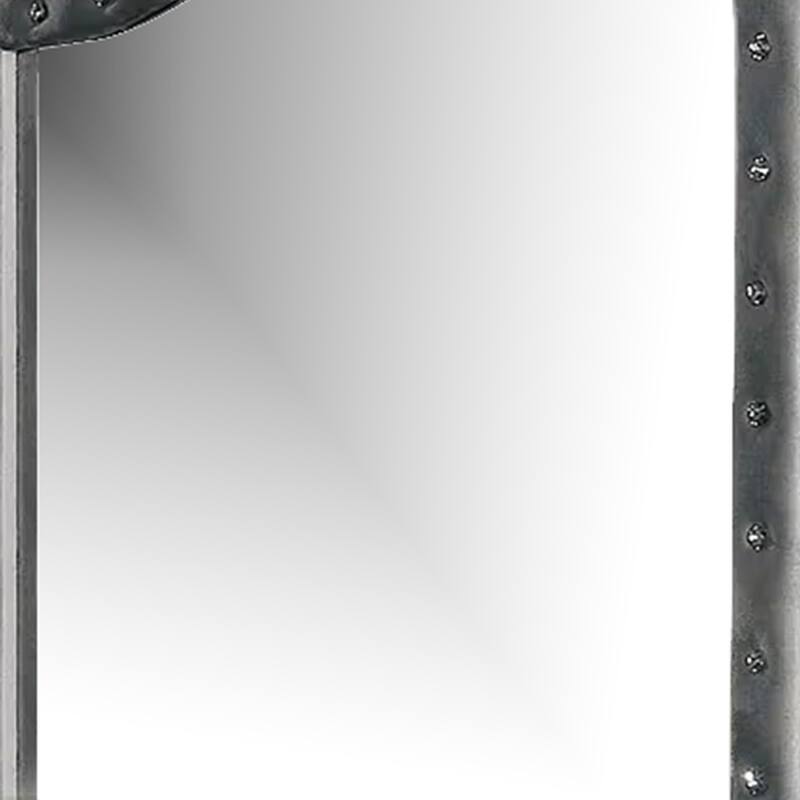 Rea Dresser Vanity Mirror, Crystal Tufted Gray Velvet Upholstery Arched Frame