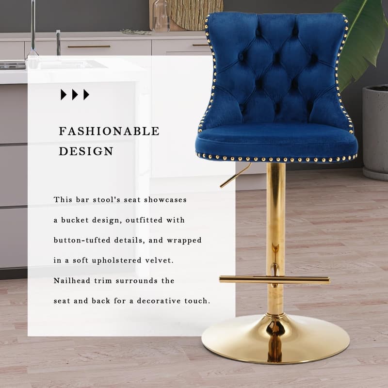 Velvet Upholstered Nailheads Tufted Swivel Bar Stools (Set of 4)