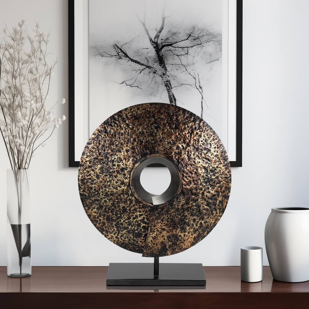 Sagebrook Home Iron Modern Textured Round Decorative Statue - 15.75" x 15.75" x 18.5"