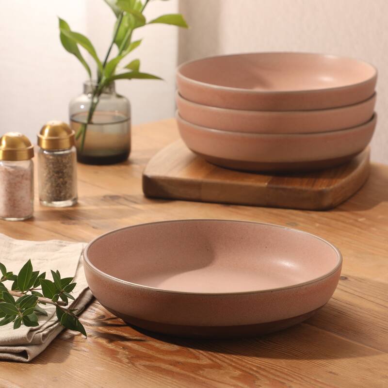 Gibson Elite William Crest 4 Piece Dinner Bowl Set, 8.5" Round Stoneware Reactive Glaze Finish, Large Soup, Pasta & Salad Bowls