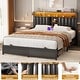 preview thumbnail 34 of 67, Upholstered Bed Frame with Storage Shelving, Platform Beds with Charge Station and LED Lights
