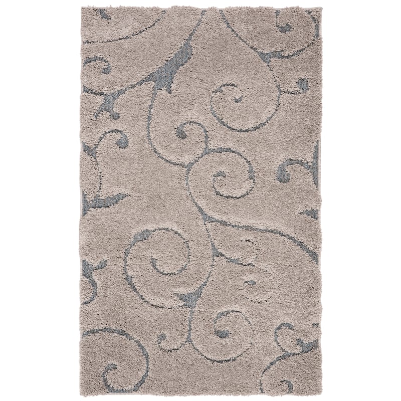 SAFAVIEH Florida Shag Shahin Scroll 1.2-inch Thick Textured Rug - 2'3" x 4' - Grey/Light Blue