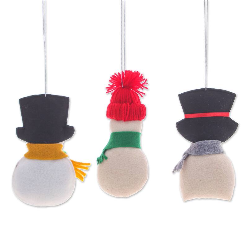 Novica Handmade Snowy Gentlemen Felt Ornaments (Set Of 3)