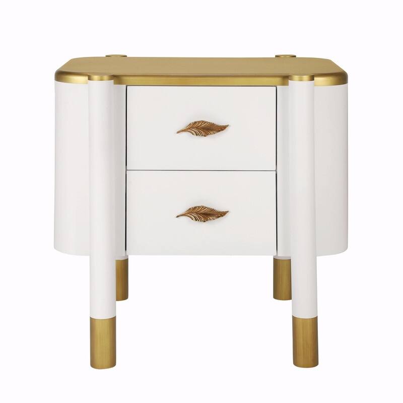 Contemporary Curved 2-Drawer Nightstand with Metal Feather Handles and Exposed Legs