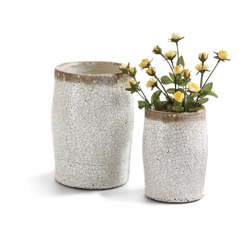 White Crackle Glazed Rustic Vase Medium Terra Cotta, 4.0L x 4.0W x 6.25H inches