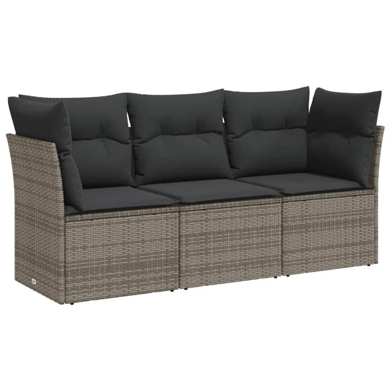 vidaXL Garden Sofa Set Grey PE rattan, Powder-Coated Steel, Polyester Fabric - 24.4 x 70.5 x 27.2