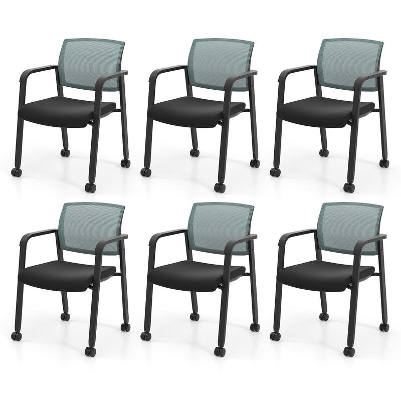 Gymax 6 PCSC Conference Chairs Stackable Office Guest Mesh Chair - Black
